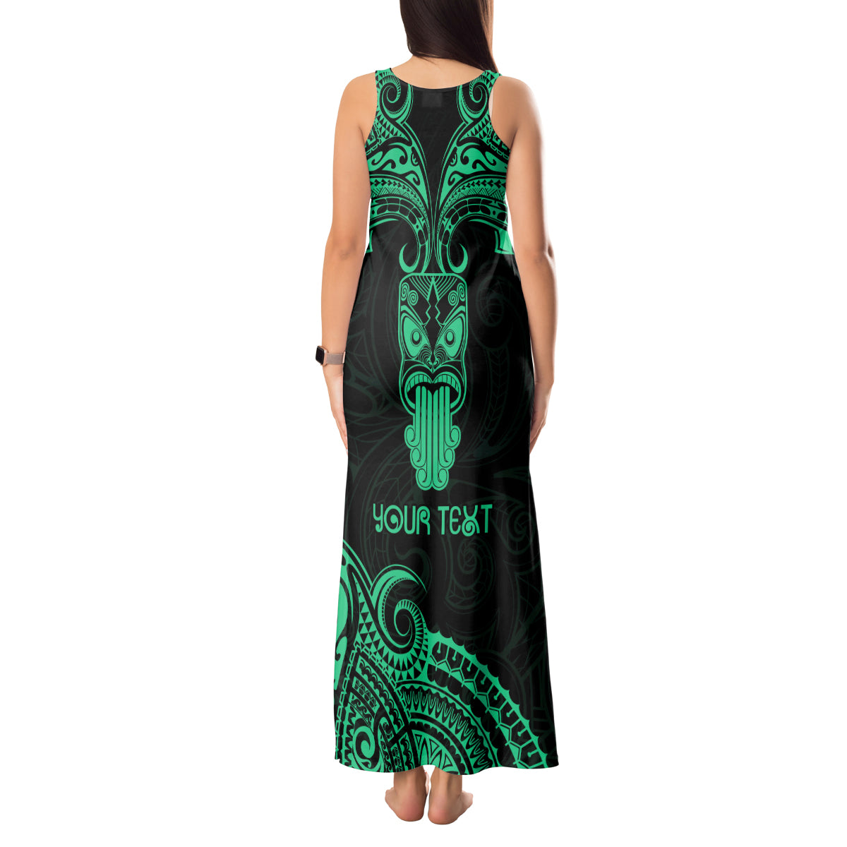 Personalised New Zealand Te Reo Maori Tank Maxi Dress Kia Kaha Maori Language Week Green Style LT9 - Polynesian Pride
