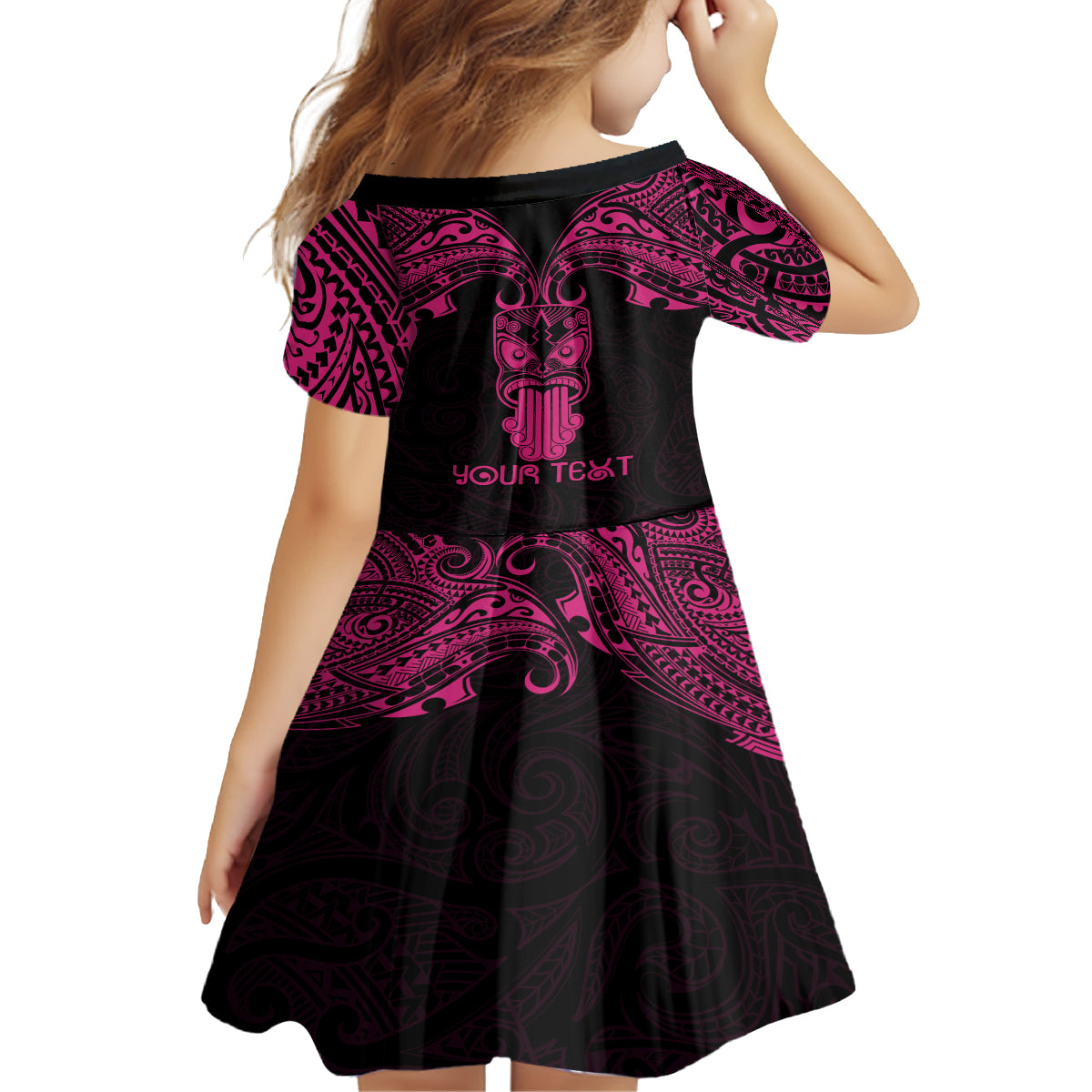 Personalised New Zealand Te Reo Maori Family Matching Long Sleeve Bodycon Dress and Hawaiian Shirt Kia Kaha Maori Language Week Pink Style LT9 - Polynesian Pride