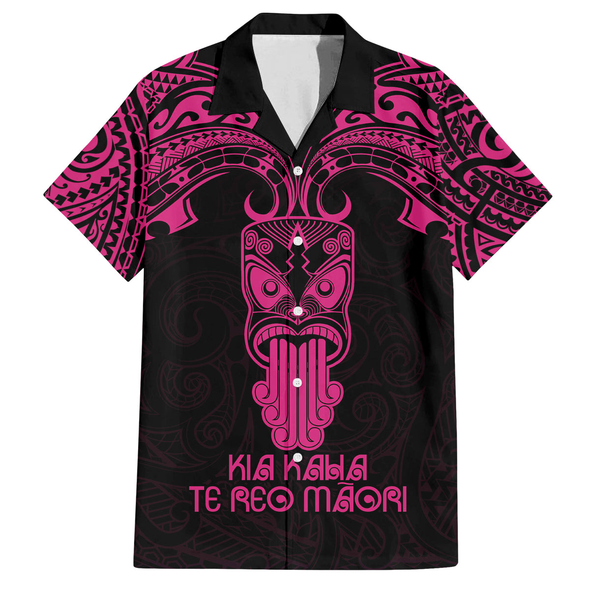 Personalised New Zealand Te Reo Maori Family Matching Off Shoulder Long Sleeve Dress and Hawaiian Shirt Kia Kaha Maori Language Week Pink Style LT9 Dad's Shirt - Short Sleeve Pink - Polynesian Pride
