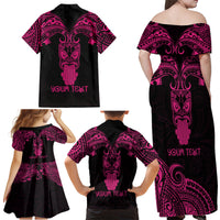 Personalised New Zealand Te Reo Maori Family Matching Off Shoulder Maxi Dress and Hawaiian Shirt Kia Kaha Maori Language Week Pink Style LT9 - Polynesian Pride