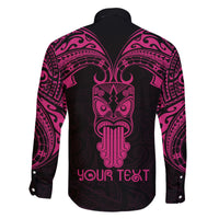 Personalised New Zealand Te Reo Maori Family Matching Off Shoulder Short Dress and Hawaiian Shirt Kia Kaha Maori Language Week Pink Style LT9 - Polynesian Pride