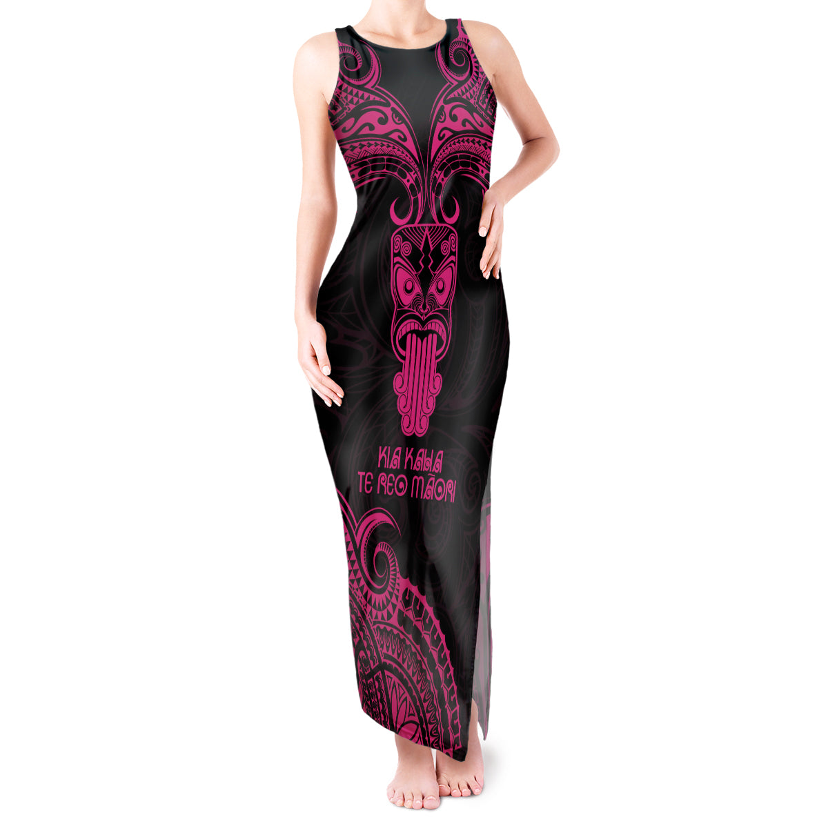 Personalised New Zealand Te Reo Maori Tank Maxi Dress Kia Kaha Maori Language Week Pink Style LT9 Women Pink - Polynesian Pride