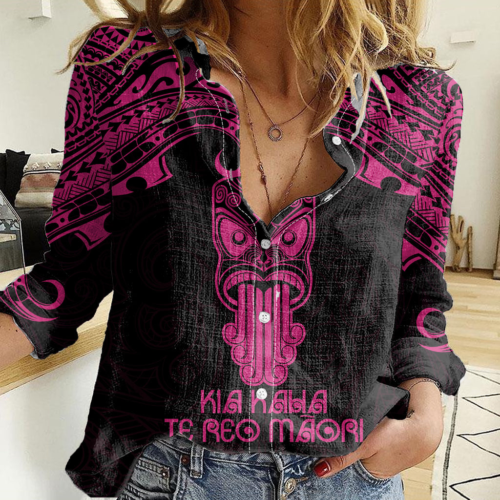 Personalised New Zealand Te Reo Maori Women Casual Shirt Kia Kaha Maori Language Week Pink Style LT9 Female Pink - Polynesian Pride