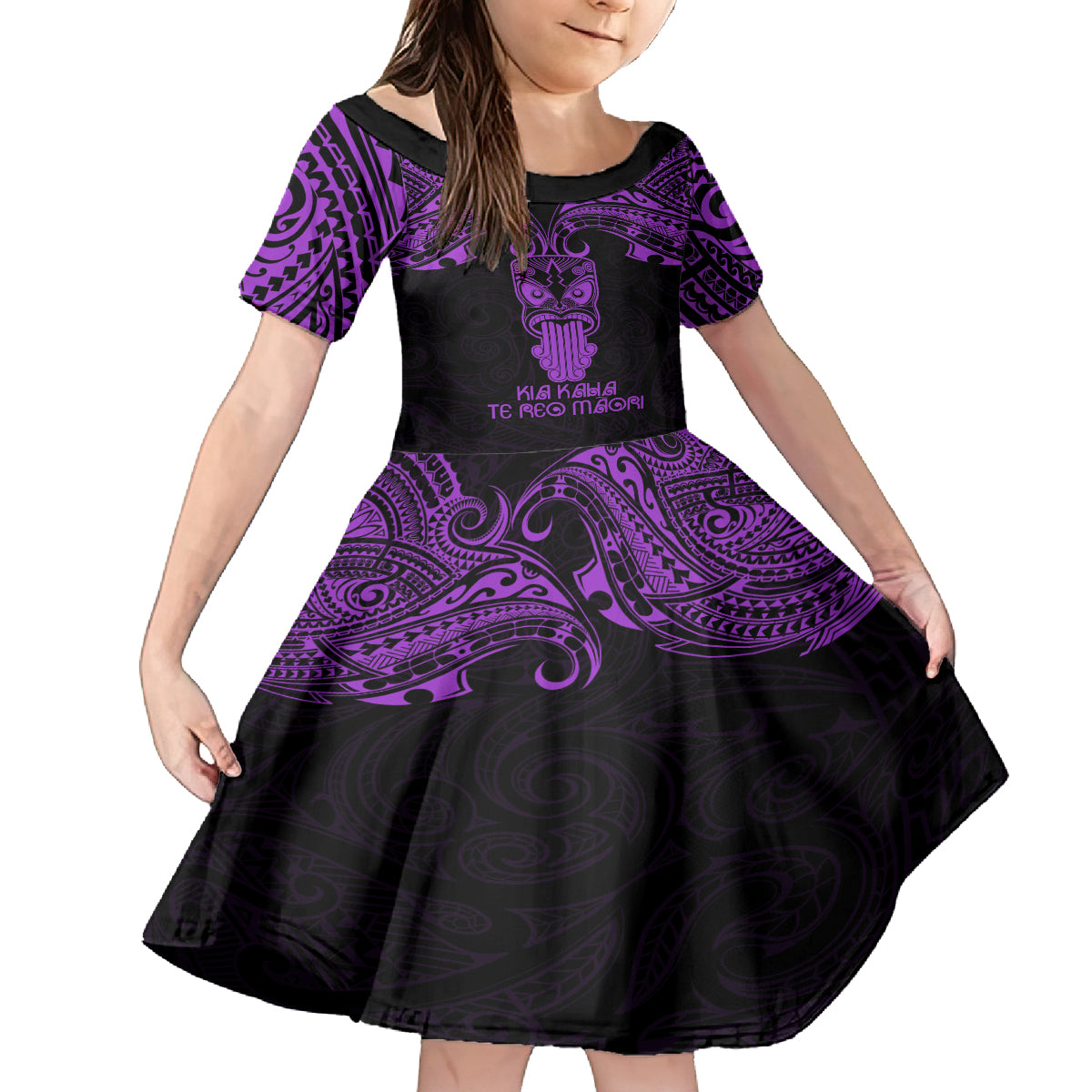 Personalised New Zealand Te Reo Maori Family Matching Long Sleeve Bodycon Dress and Hawaiian Shirt Kia Kaha Maori Language Week Purple Style LT9 Daughter's Dress Purple - Polynesian Pride