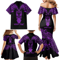Personalised New Zealand Te Reo Maori Family Matching Mermaid Dress and Hawaiian Shirt Kia Kaha Maori Language Week Purple Style LT9 - Polynesian Pride