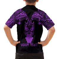 Personalised New Zealand Te Reo Maori Family Matching Tank Maxi Dress and Hawaiian Shirt Kia Kaha Maori Language Week Purple Style LT9 - Polynesian Pride