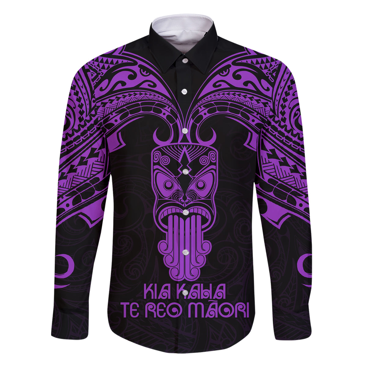 Personalised New Zealand Te Reo Maori Family Matching Tank Maxi Dress and Hawaiian Shirt Kia Kaha Maori Language Week Purple Style LT9 Dad's Shirt - Long Sleeve Purple - Polynesian Pride