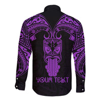 Personalised New Zealand Te Reo Maori Long Sleeve Button Shirt Kia Kaha Maori Language Week Purple Style LT9 - Polynesian Pride