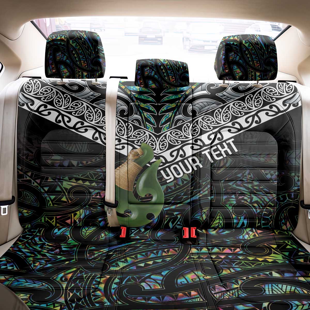 Personalised Maori Manaia Back Car Seat Cover New Zealand Tribal Hei Matau Papua Shell LT9 - Polynesian Pride