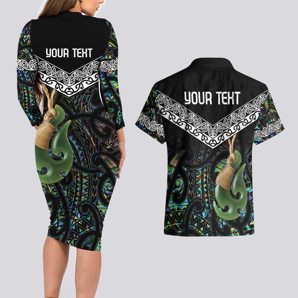 Personalised Maori Manaia Couples Matching Long Sleeve Bodycon Dress and Hawaiian Shirt New Zealand Tribal Hei Matau Papua Shell LT9 - Polynesian Pride