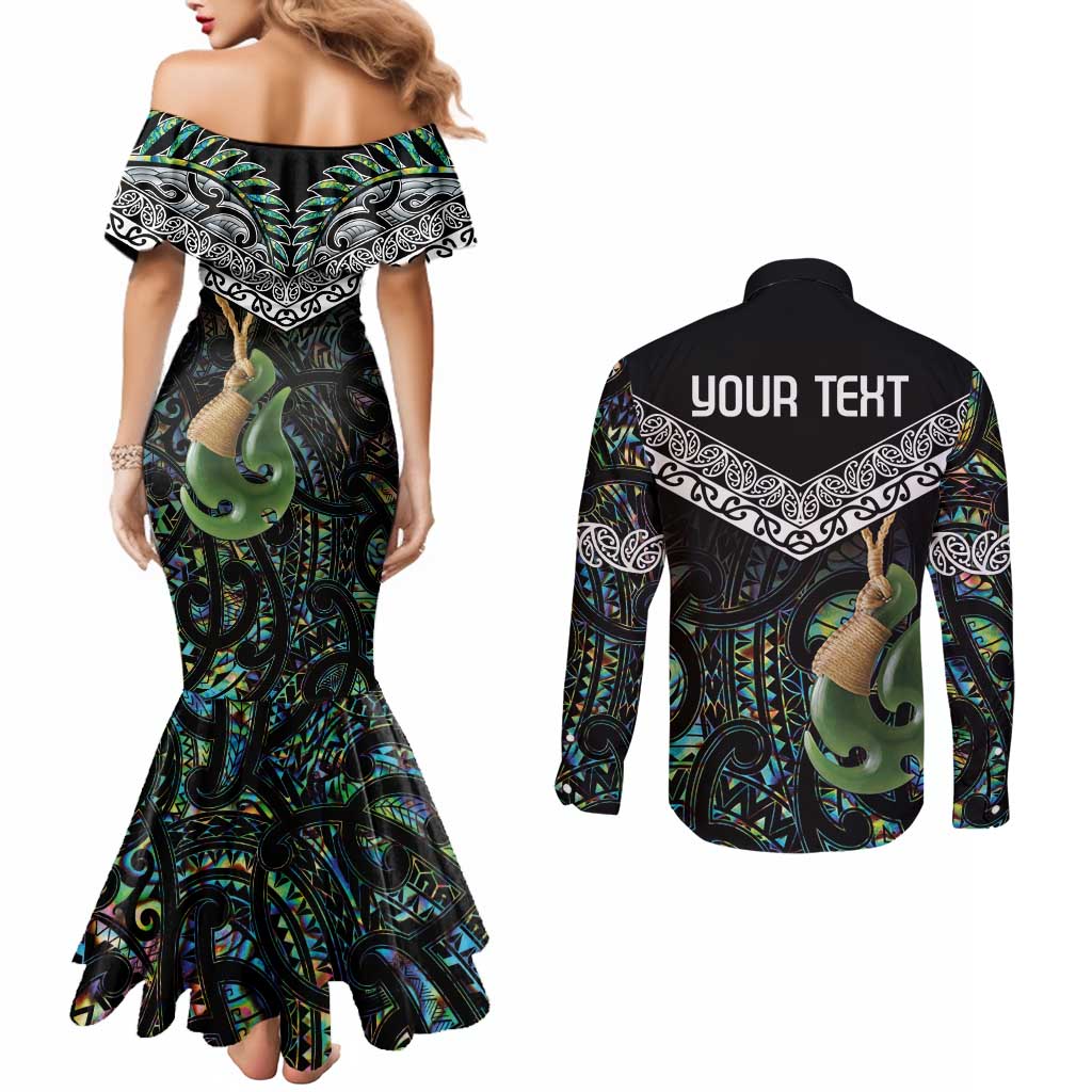 Personalised Maori Manaia Couples Matching Mermaid Dress and Long Sleeve Button Shirt New Zealand Tribal Hei Matau Papua Shell LT9 - Polynesian Pride