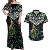 Personalised Maori Manaia Couples Matching Off Shoulder Maxi Dress and Hawaiian Shirt New Zealand Tribal Hei Matau Papua Shell LT9 Green - Polynesian Pride