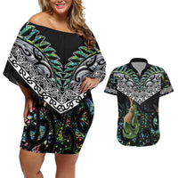 Personalised Maori Manaia Couples Matching Off Shoulder Short Dress and Hawaiian Shirt New Zealand Tribal Hei Matau Papua Shell LT9 Green - Polynesian Pride