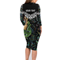 Personalised Maori Manaia Family Matching Long Sleeve Bodycon Dress and Hawaiian Shirt New Zealand Tribal Hei Matau Papua Shell LT9 - Polynesian Pride