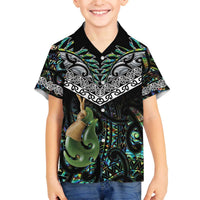 Personalised Maori Manaia Family Matching Off The Shoulder Long Sleeve Dress and Hawaiian Shirt New Zealand Tribal Hei Matau Papua Shell LT9 Son's Shirt Green - Polynesian Pride
