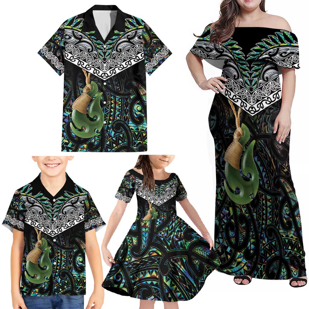 Personalised Maori Manaia Family Matching Off Shoulder Maxi Dress and Hawaiian Shirt New Zealand Tribal Hei Matau Papua Shell LT9 - Polynesian Pride