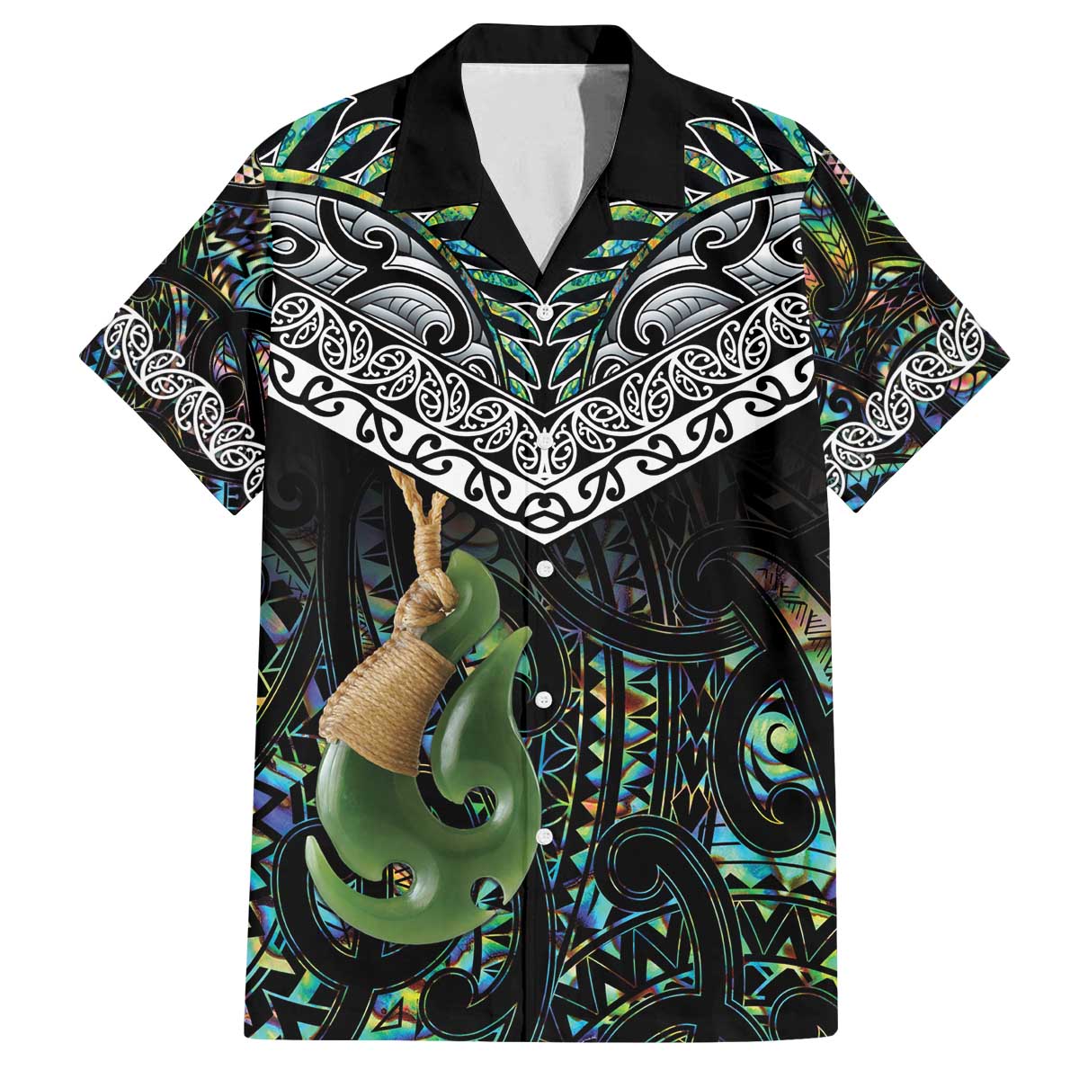 Personalised Maori Manaia Family Matching Off Shoulder Short Dress and Hawaiian Shirt New Zealand Tribal Hei Matau Papua Shell LT9 Dad's Shirt - Short Sleeve Green - Polynesian Pride