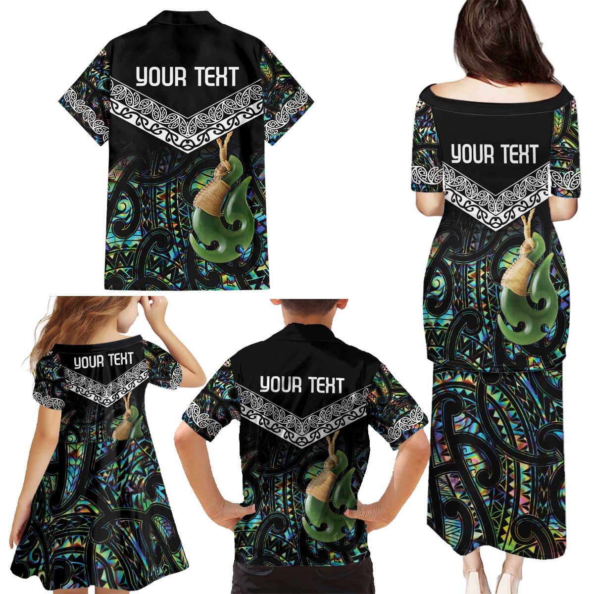Personalised Maori Manaia Family Matching Puletasi and Hawaiian Shirt New Zealand Tribal Hei Matau Papua Shell LT9 - Polynesian Pride