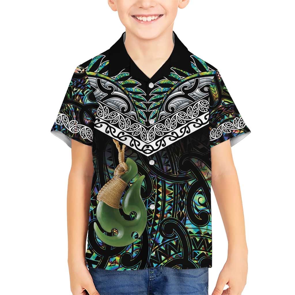 Personalised Maori Manaia Family Matching Short Sleeve Bodycon Dress and Hawaiian Shirt New Zealand Tribal Hei Matau Papua Shell LT9 Son's Shirt Green - Polynesian Pride