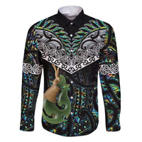 Personalised Maori Manaia Family Matching Tank Maxi Dress and Hawaiian Shirt New Zealand Tribal Hei Matau Papua Shell LT9 Dad's Shirt - Long Sleeve Green - Polynesian Pride