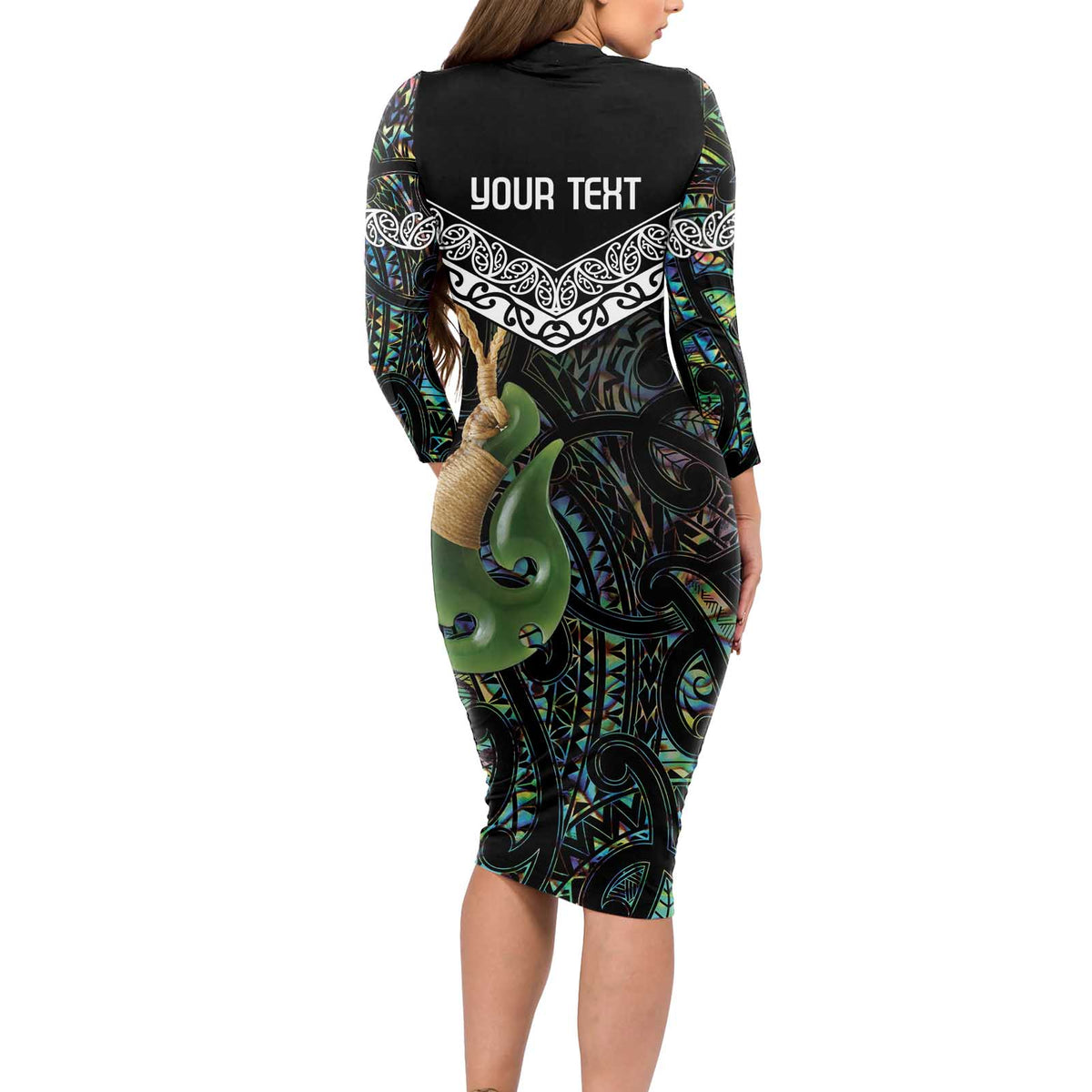Personalised Maori Manaia Long Sleeve Bodycon Dress New Zealand Tribal Hei Matau Papua Shell LT9 - Polynesian Pride