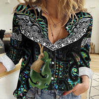 Personalised Maori Manaia Women Casual Shirt New Zealand Tribal Hei Matau Papua Shell LT9 Female Green - Polynesian Pride