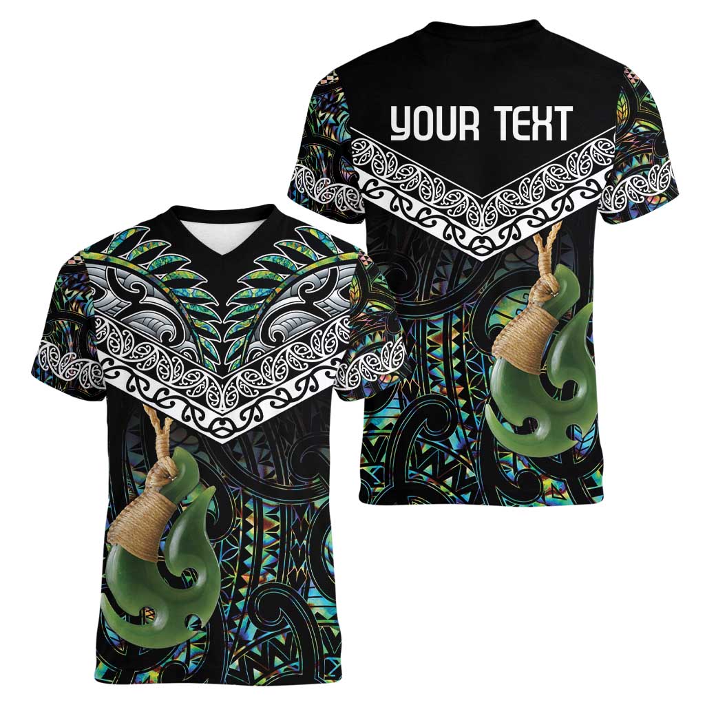 Personalised Maori Manaia Women V-Neck T-Shirt New Zealand Tribal Hei Matau Papua Shell