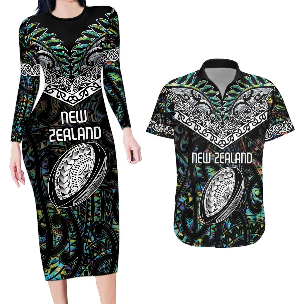 Custom New Zealand Couples Matching Long Sleeve Bodycon Dress and Hawaiian Shirt Maori Rugby Tattoo Papua Shell LT9 Green - Polynesian Pride