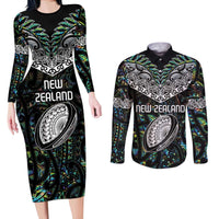 Custom New Zealand Couples Matching Long Sleeve Bodycon Dress and Long Sleeve Button Shirt Maori Rugby Tattoo Papua Shell LT9 Green - Polynesian Pride