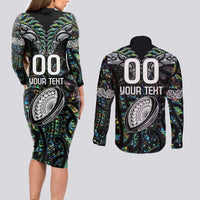 Custom New Zealand Couples Matching Long Sleeve Bodycon Dress and Long Sleeve Button Shirt Maori Rugby Tattoo Papua Shell LT9 - Polynesian Pride