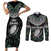 Custom New Zealand Couples Matching Short Sleeve Bodycon Dress and Long Sleeve Button Shirt Maori Rugby Tattoo Papua Shell LT9 Green - Polynesian Pride