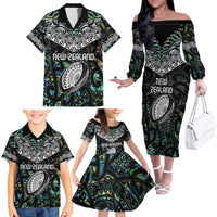 Custom New Zealand Family Matching Off The Shoulder Long Sleeve Dress and Hawaiian Shirt Maori Rugby Tattoo Papua Shell LT9 - Polynesian Pride
