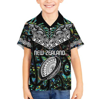 Custom New Zealand Family Matching Off Shoulder Maxi Dress and Hawaiian Shirt Maori Rugby Tattoo Papua Shell LT9 Son's Shirt Green - Polynesian Pride