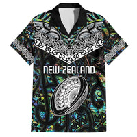 Custom New Zealand Family Matching Off Shoulder Short Dress and Hawaiian Shirt Maori Rugby Tattoo Papua Shell LT9 Dad's Shirt - Short Sleeve Green - Polynesian Pride
