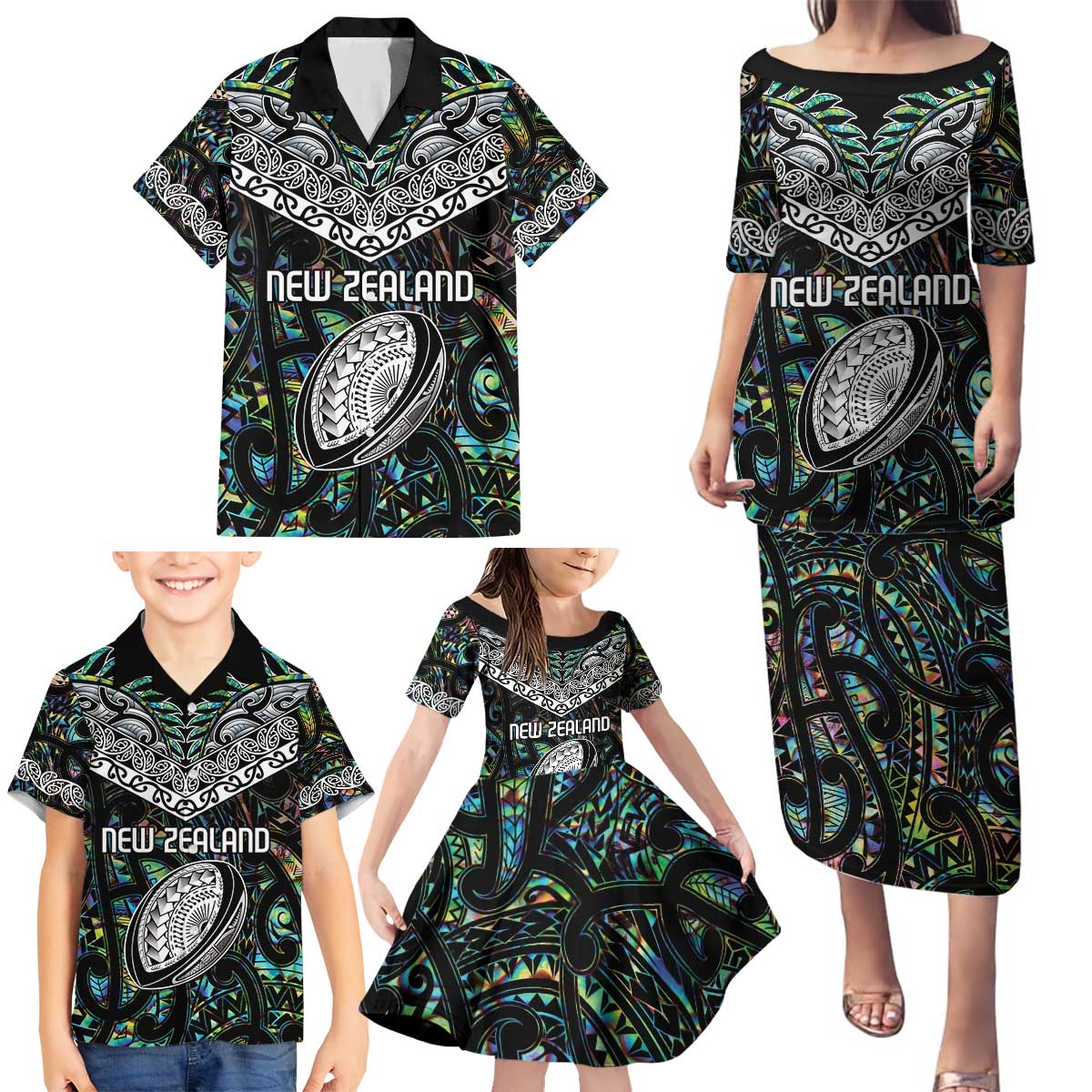 Custom New Zealand Family Matching Puletasi and Hawaiian Shirt Maori Rugby Tattoo Papua Shell LT9 - Polynesian Pride