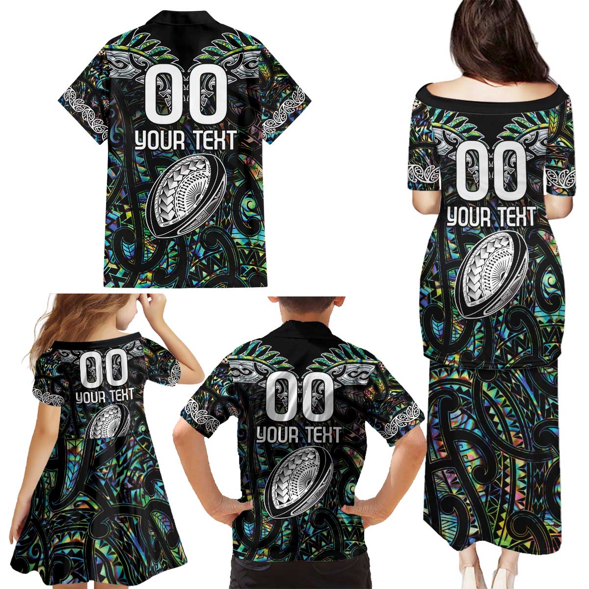 Custom New Zealand Family Matching Puletasi and Hawaiian Shirt Maori Rugby Tattoo Papua Shell LT9 - Polynesian Pride