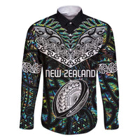 Custom New Zealand Family Matching Short Sleeve Bodycon Dress and Hawaiian Shirt Maori Rugby Tattoo Papua Shell LT9 Dad's Shirt - Long Sleeve Green - Polynesian Pride