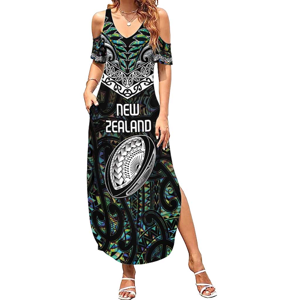 Custom New Zealand Family Matching Summer Maxi Dress and Hawaiian Shirt Maori Rugby Tattoo Papua Shell LT9 Mom's Dress Green - Polynesian Pride