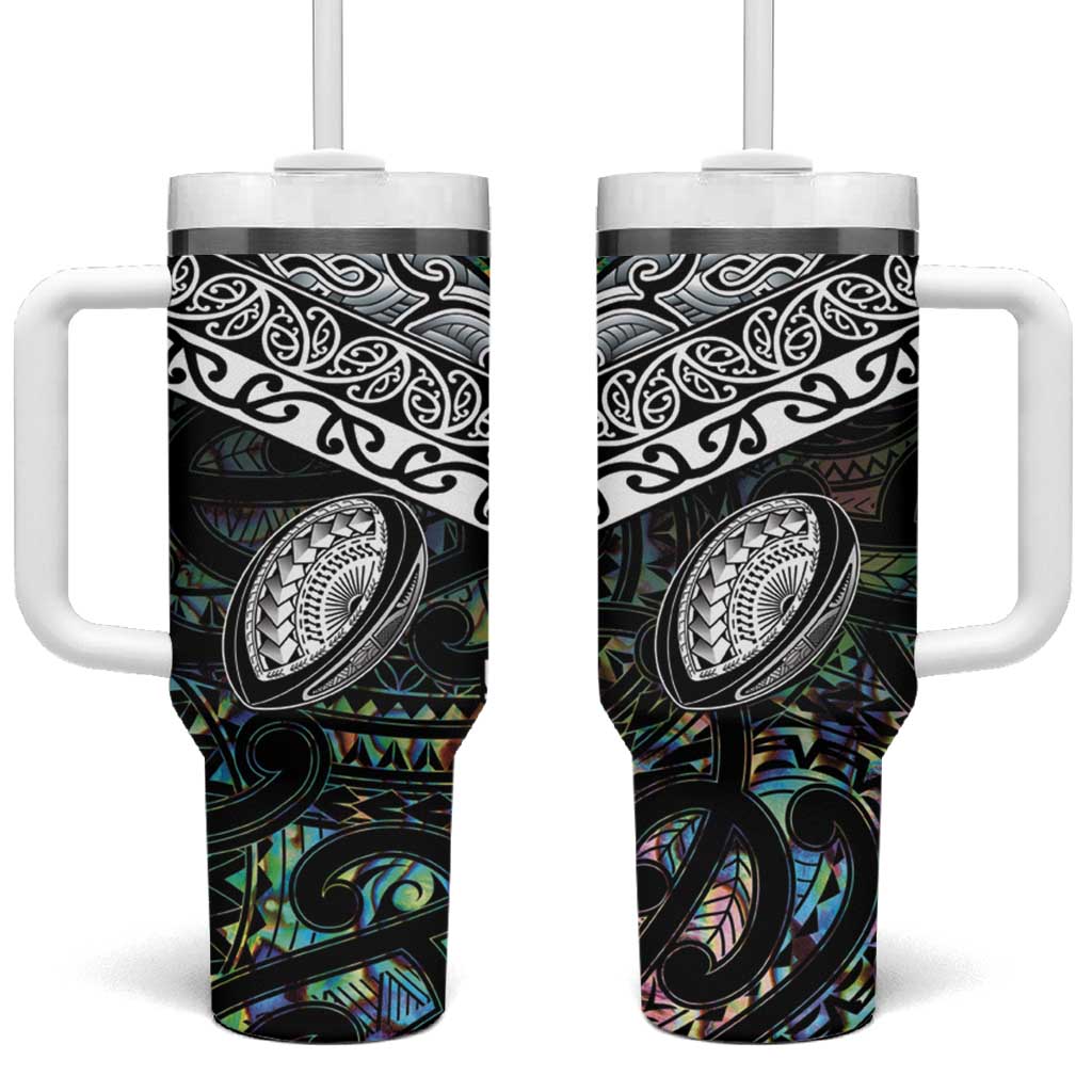 Custom New Zealand Tumbler With Handle Maori Rugby Tattoo Papua Shell LT9 One Size: 40 oz Green - Polynesian Pride