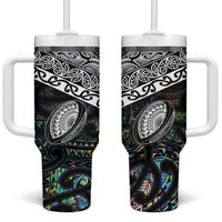 Custom New Zealand Tumbler With Handle Maori Rugby Tattoo Papua Shell LT9 One Size: 40 oz Green - Polynesian Pride