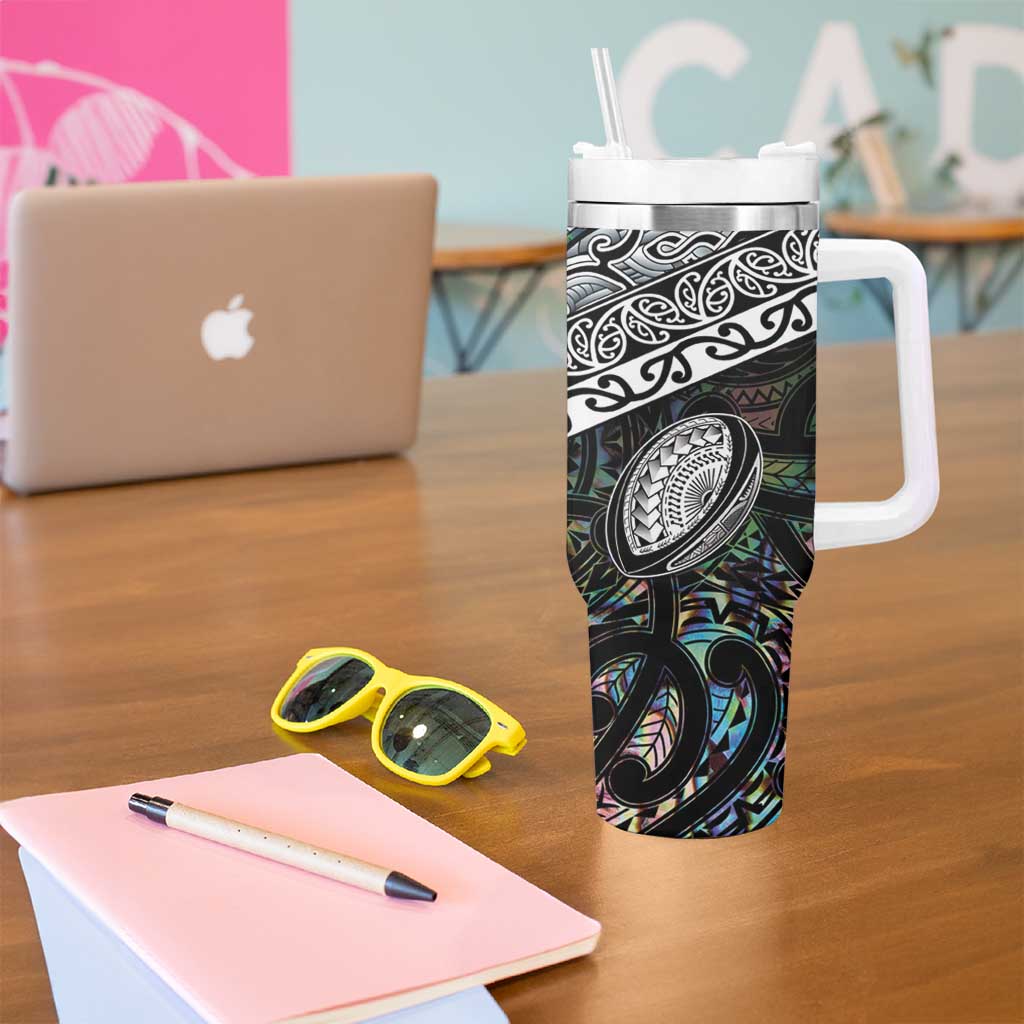 Custom New Zealand Tumbler With Handle Maori Rugby Tattoo Papua Shell LT9 - Polynesian Pride