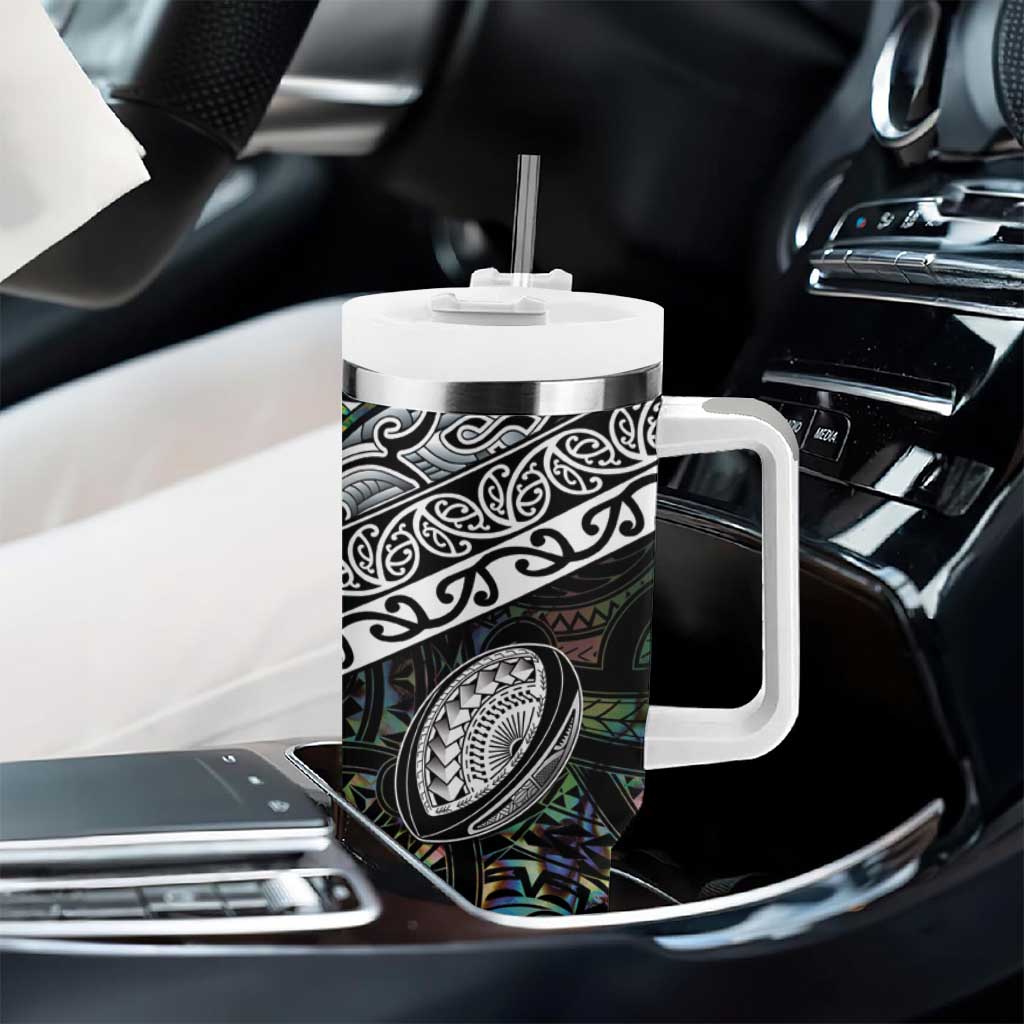 Custom New Zealand Tumbler With Handle Maori Rugby Tattoo Papua Shell LT9 - Polynesian Pride