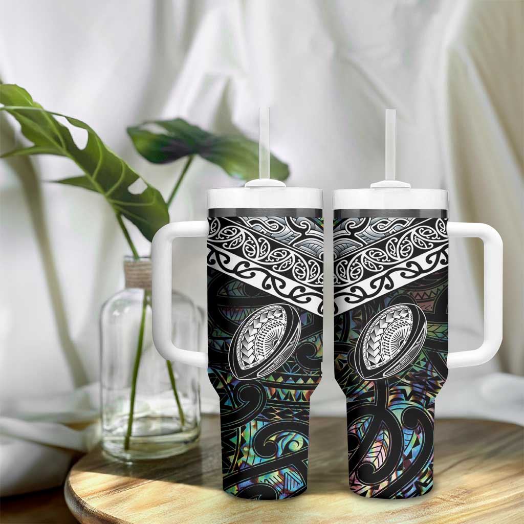 Custom New Zealand Tumbler With Handle Maori Rugby Tattoo Papua Shell LT9 - Polynesian Pride