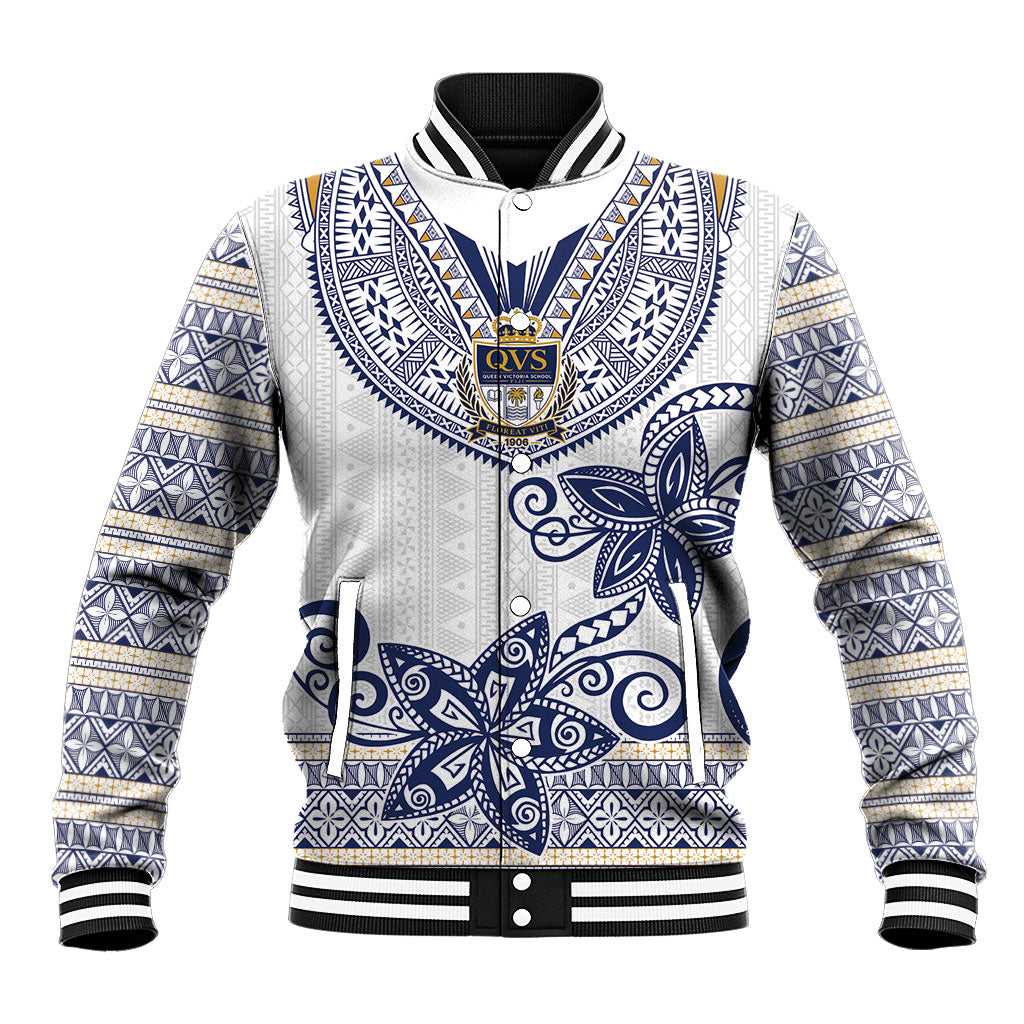 Fiji Queen Victoria School Personalised Baseball Jacket QVS 120 Years Queen Victoria Alumni Legacy LT9 Unisex White - Polynesian Pride