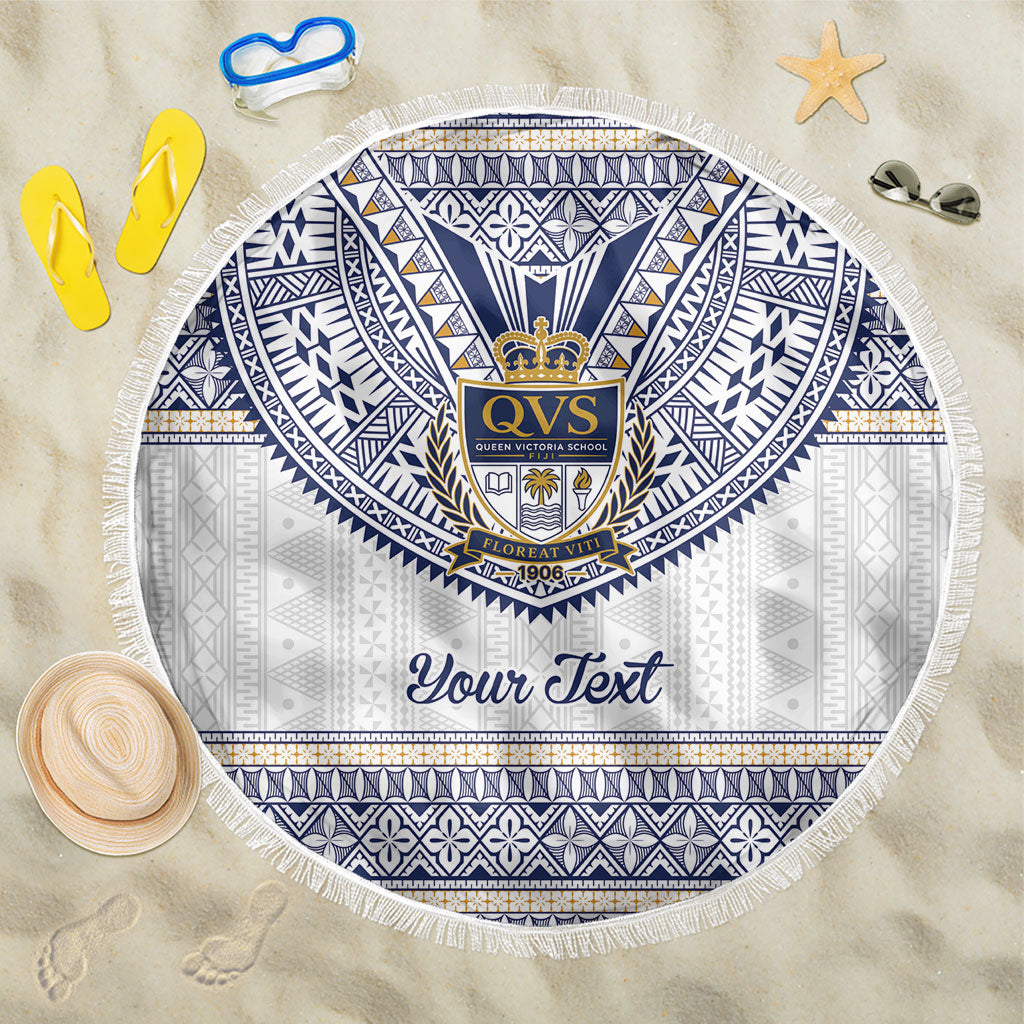 Fiji Queen Victoria School Personalised Beach Blanket QVS 120 Years Queen Victoria Alumni Legacy LT9 One Size 150cm White - Polynesian Pride