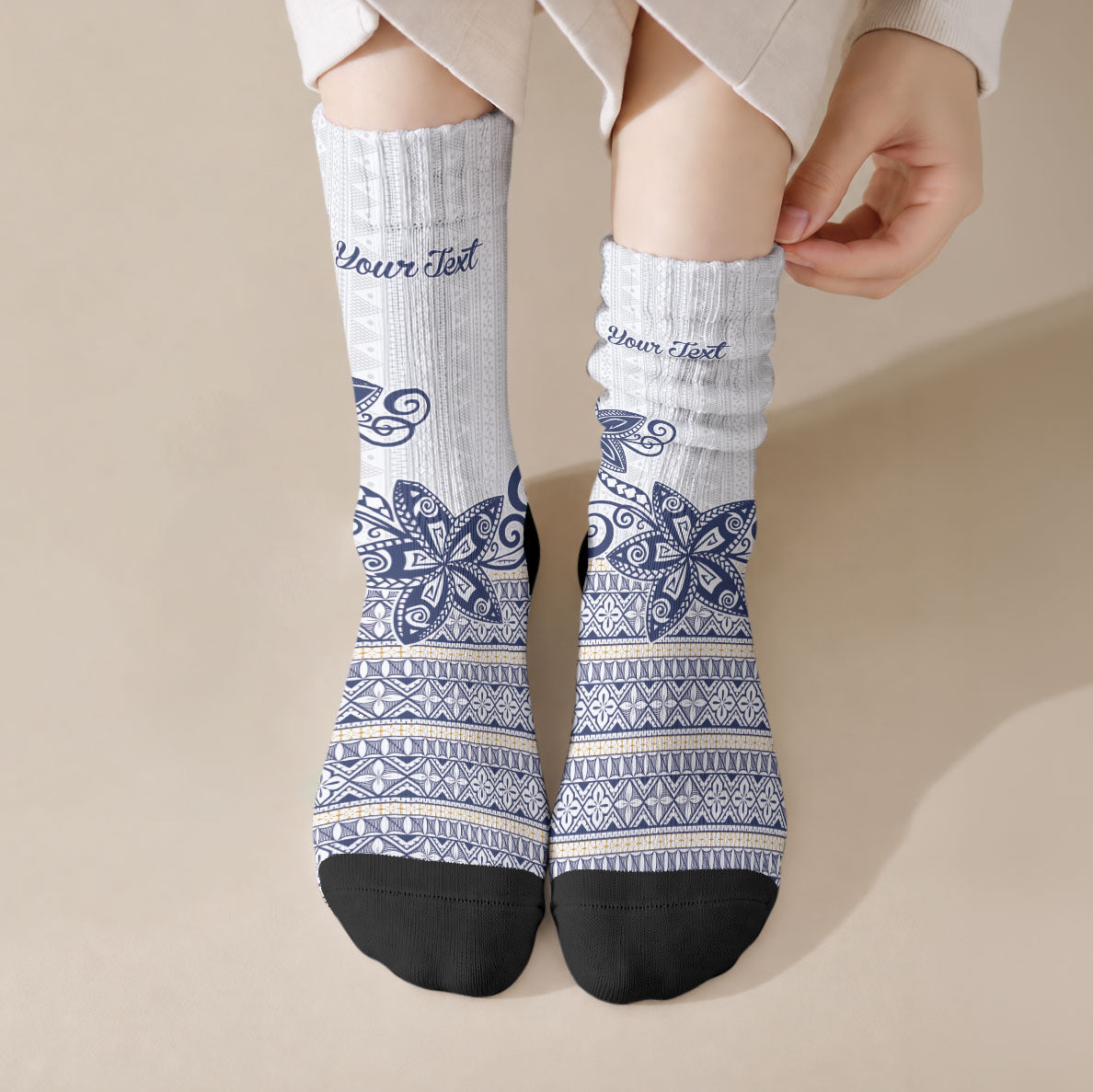 Fiji Queen Victoria School Personalised Crew Socks QVS 120 Years Queen Victoria Alumni Legacy LT9 Crew Socks White - Polynesian Pride
