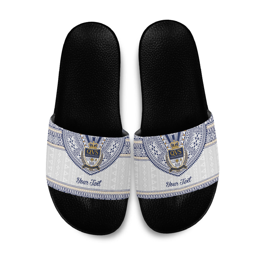 Fiji Queen Victoria School Personalised Slide Sandals QVS 120 Years Queen Victoria Alumni Legacy LT9 White - Polynesian Pride