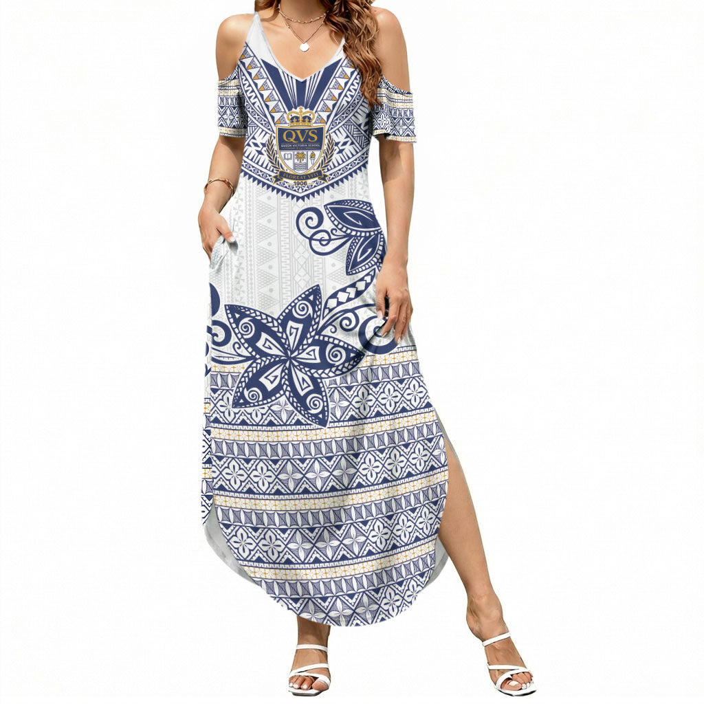 Fiji Queen Victoria School Personalised Summer Maxi Dress QVS 120 Years Queen Victoria Alumni Legacy LT9 Women White - Polynesian Pride