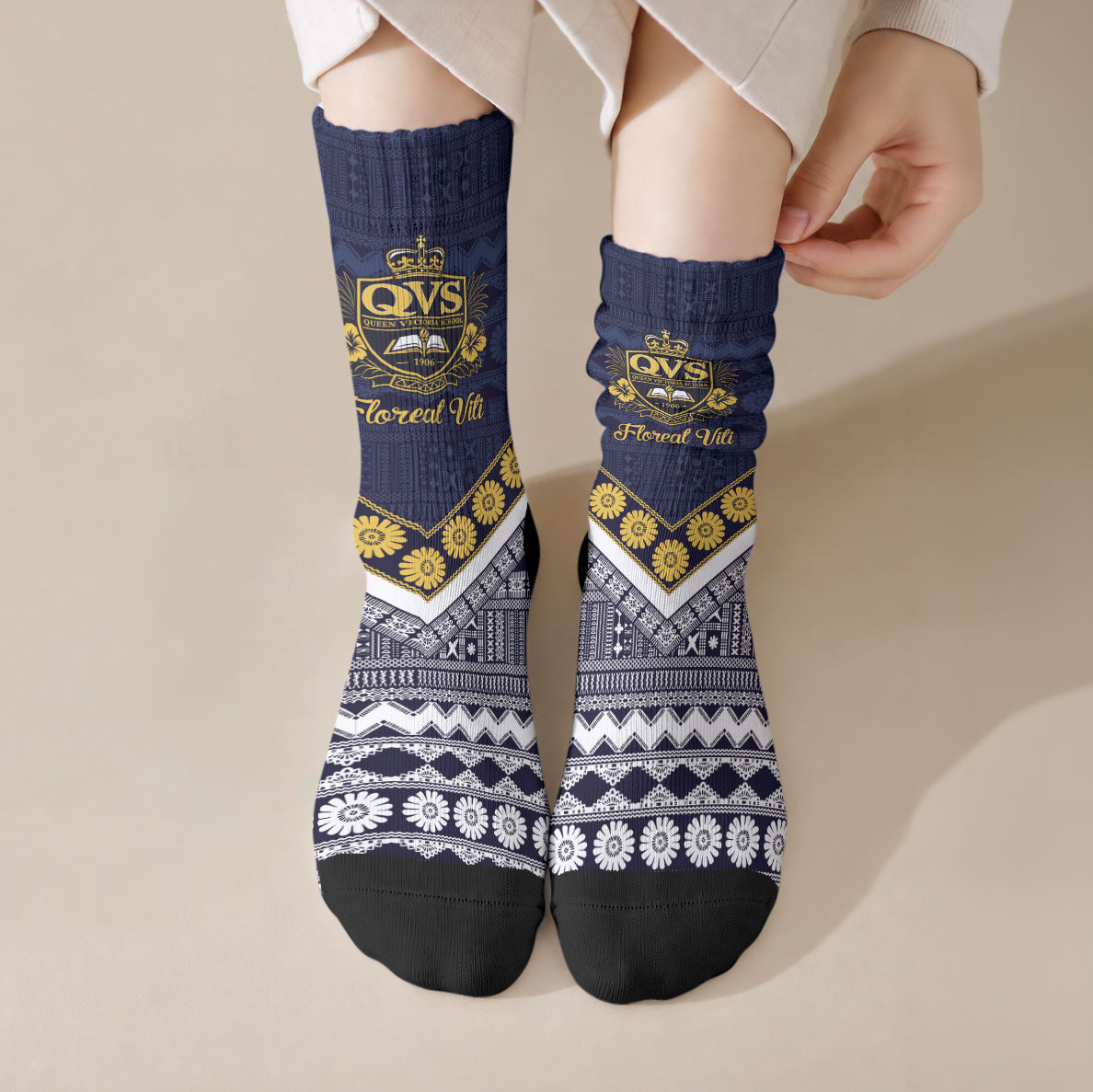 Fiji Queen Victoria School Crew Socks QVS 1906 Generational School Legacy LT9 Crew Socks Blue - Polynesian Pride