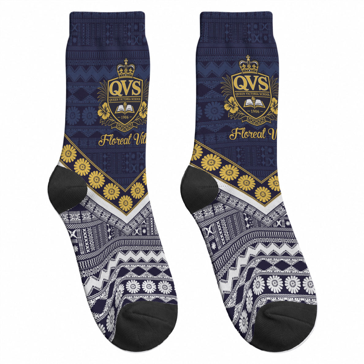 Fiji Queen Victoria School Crew Socks QVS 1906 Generational School Legacy LT9 - Polynesian Pride
